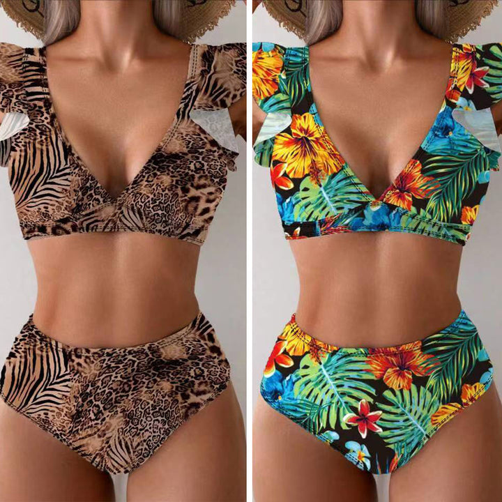Damen Bikini-Set mit verspielten Rüschen und floralen Mustern Drune