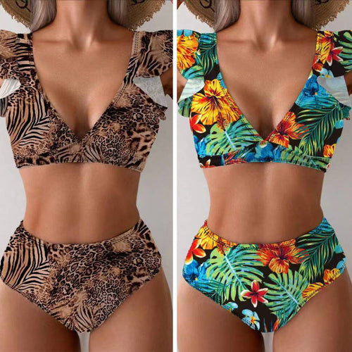 Damen Bikini-Set mit verspielten Rüschen und floralen Mustern Drune