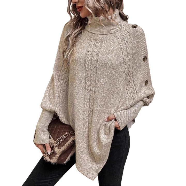 Damen Oversized Strickpullover mit Rollkragen und Knopfdetails Drune