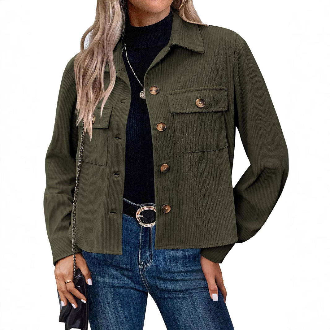 Damen lässige Utility-Jacke mit Knopfverschluss und praktischen Brusttaschen Drune