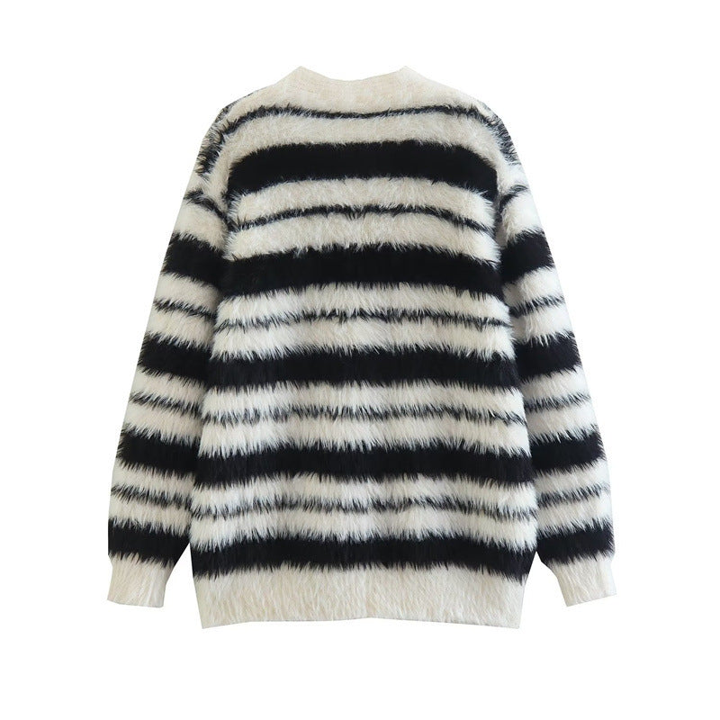 Damen Gemütlicher Strickcardigan mit modernem Streifenmuster und weichem Material Drune