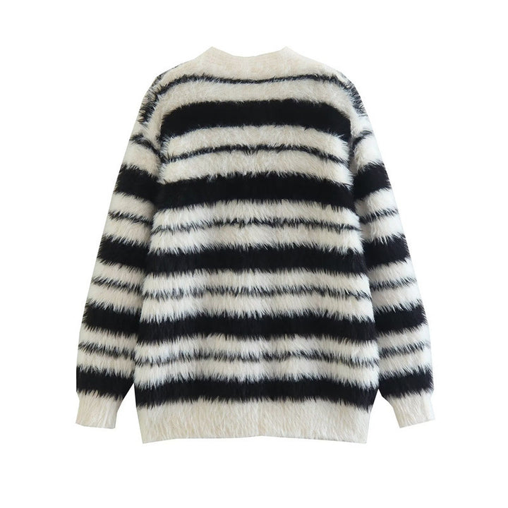 Damen Gemütlicher Strickcardigan mit modernem Streifenmuster und weichem Material Drune