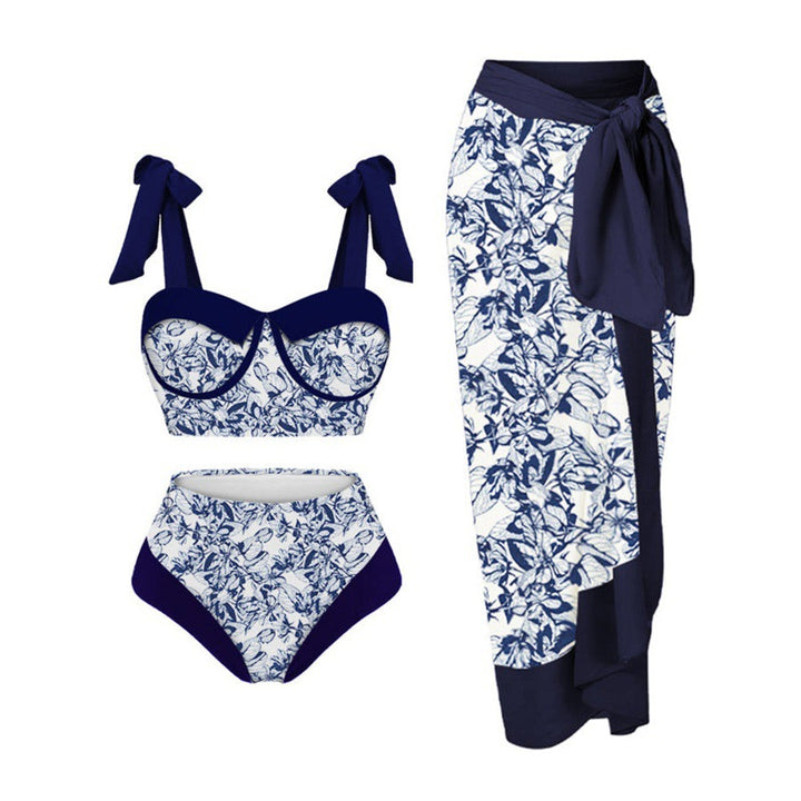 Damen Einteiler Badeanzug mit elegantem Wickelrock und modischen Riemen Drune