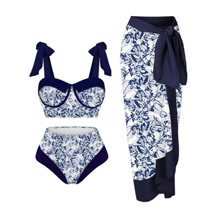 Damen Bikini-Set mit floralem Design und elegantem Überrock Drune