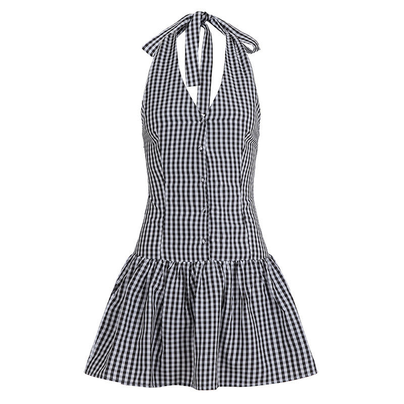 Damen V-Ausschnitt Kleid mit schwingendem Saum und Knopfdetails Drune