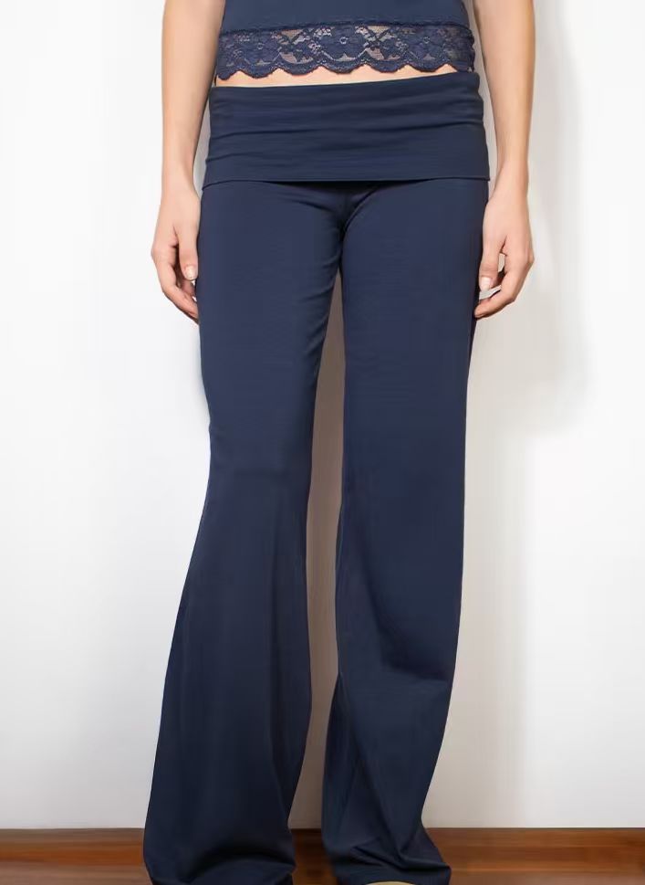 Damen nan weite Palazzohose mit Umschlagbund aus elastischem Viskosejersey Drune