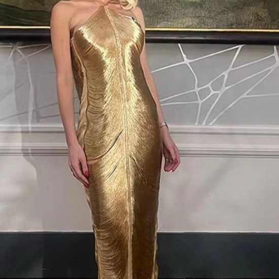 Damen Langkleid mit raffiniertem Schlitz und elegantem Kragen Drune
