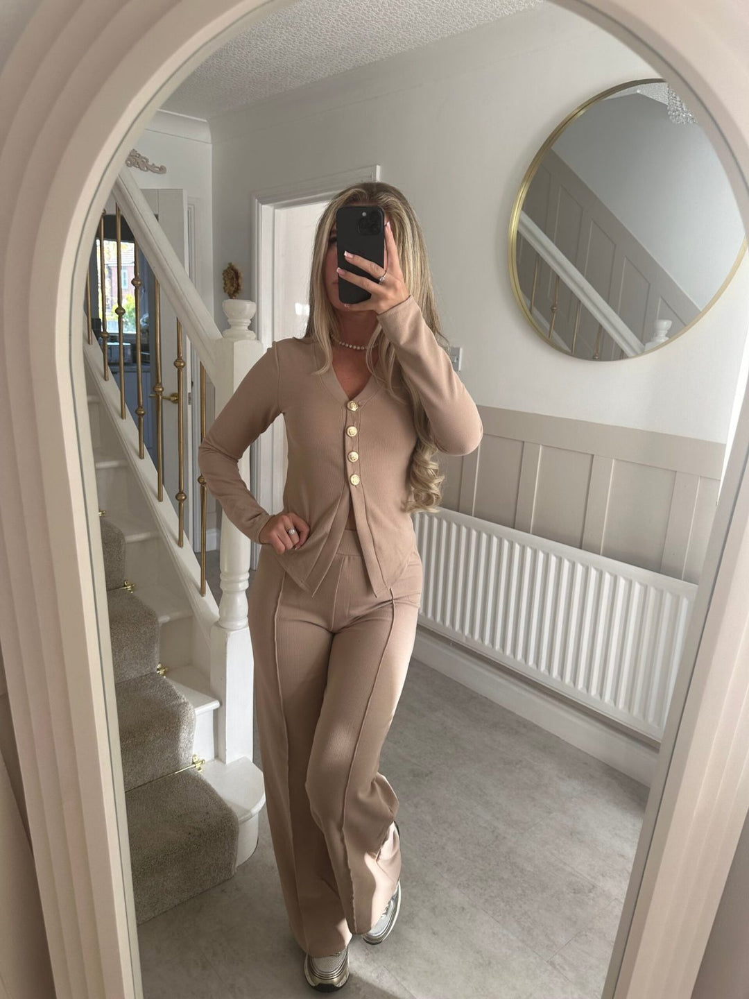 Damen elegantes Zweiteiler-Set mit Knöpfen Drune