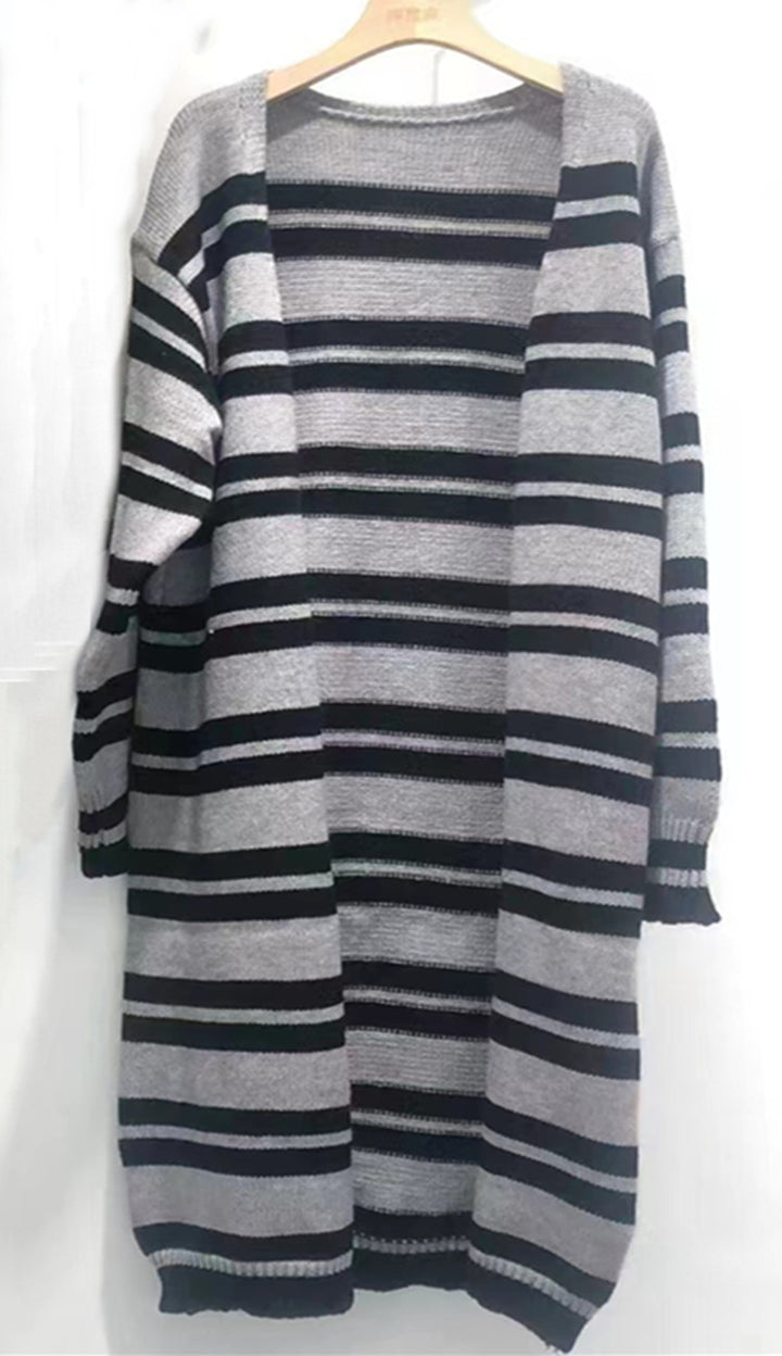 Damen lässiger Strickcardigan mit modernem Streifenmuster und offenem Schnitt Drune