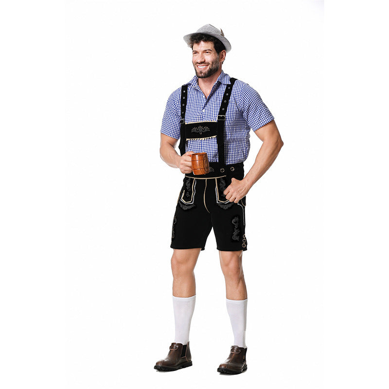 Herren nan bayerisches Trachten-Set Kniebundhose mit besticktem Vorderspiegel und verstellbaren Hosenträgern Drune