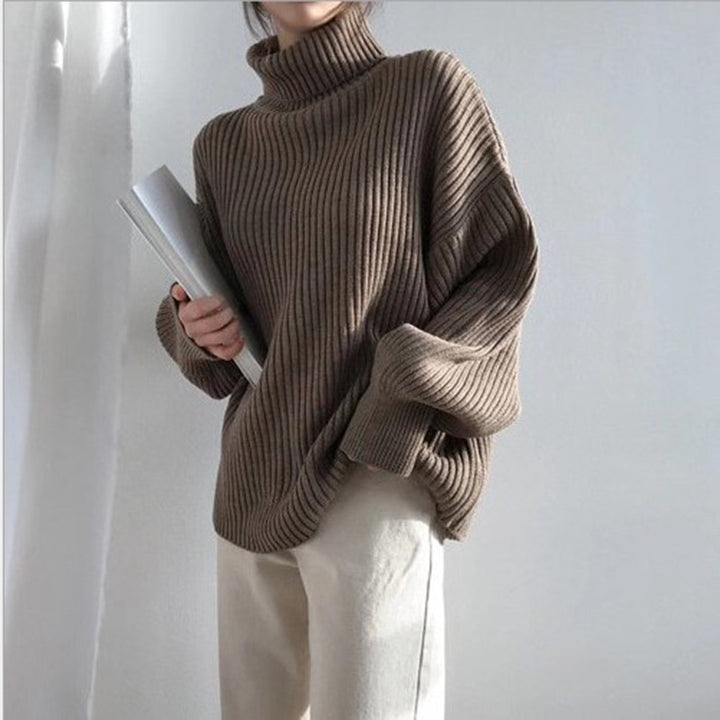 Damen Grobstrickpullover mit hohem Kragen und voluminösen Ärmeln Drune