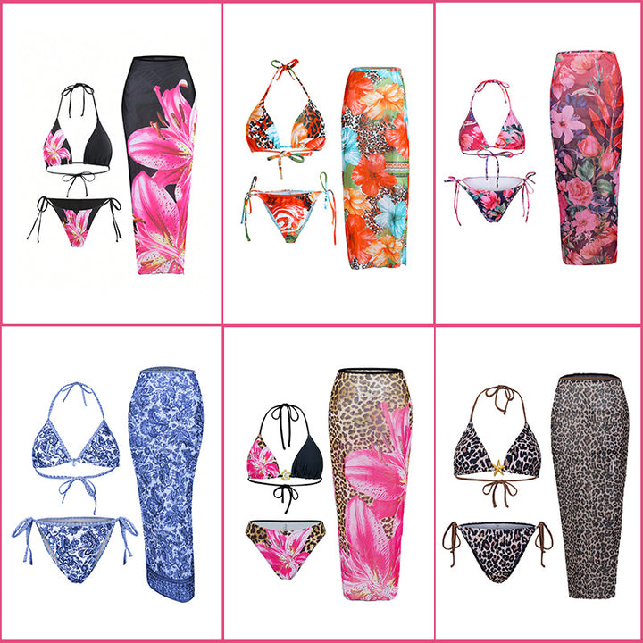 Damen Triangel-Bikini mit floralem und tierischem Muster Drune