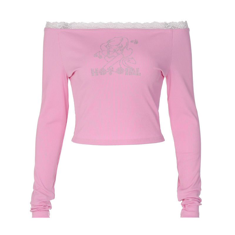 Damen Oberteil mit Off-Shoulder Design und romantischem Spitzenbesatz Drune