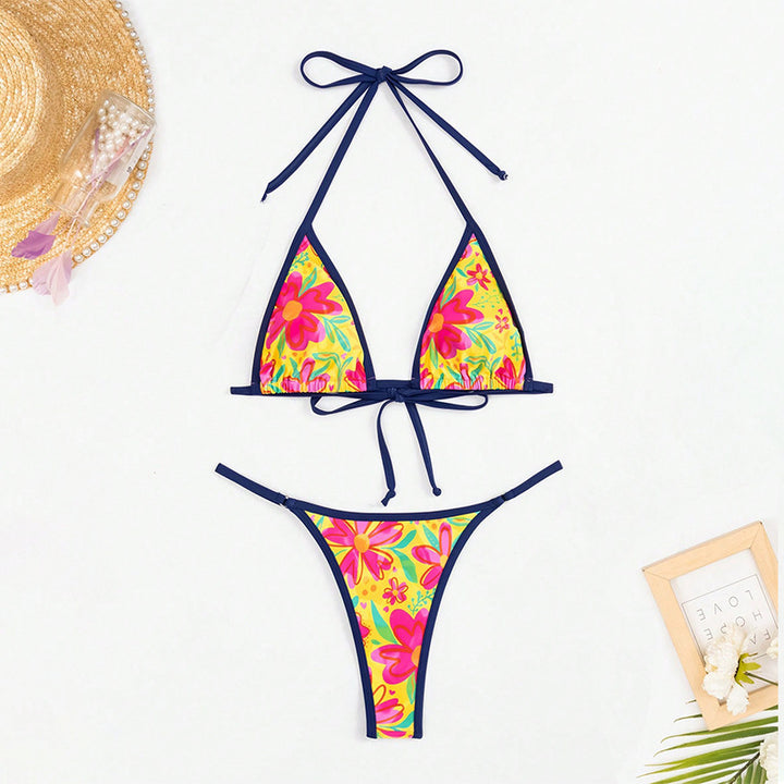 Damen Triangel-Bikini-Set mit floralem Muster und farbenfrohen Akzenten Drune