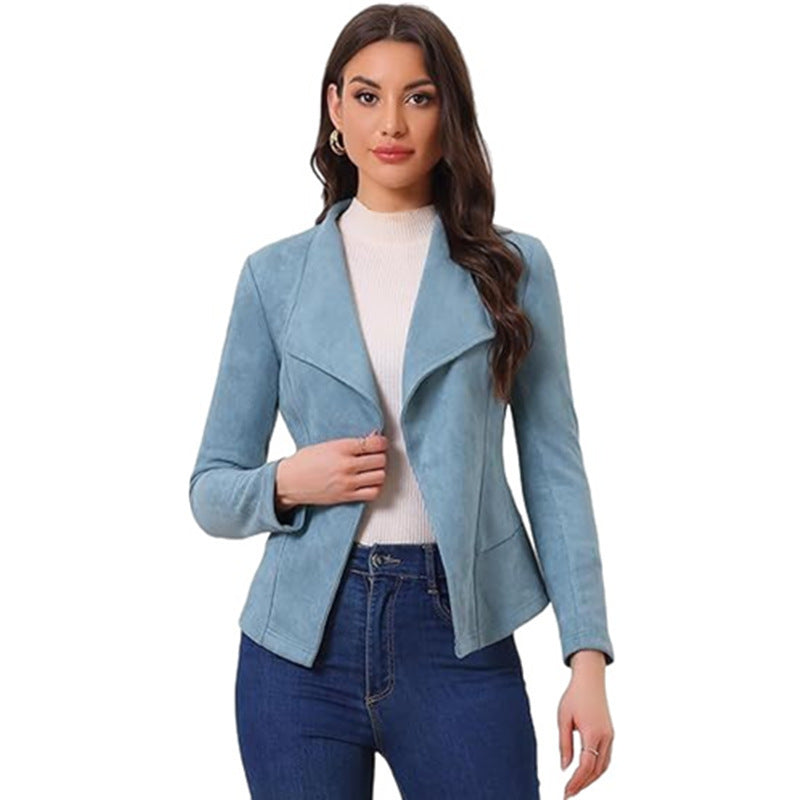 Damen Kunstlederblazer mit lässigem Schnitt und modischem Revers Drune