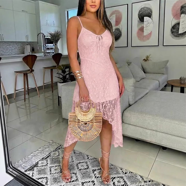 Damen Spitzenkleid mit romantischem Design und verstellbaren Spaghettiträgern Drune