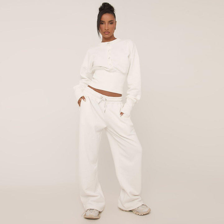 Damen bequeme Cropped Sweatshirt und weite Trainingshose Set Drune