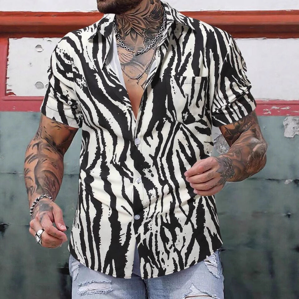 Herren Kurzarmhemd mit modernem Animal-Print und lockerer Passform Drune