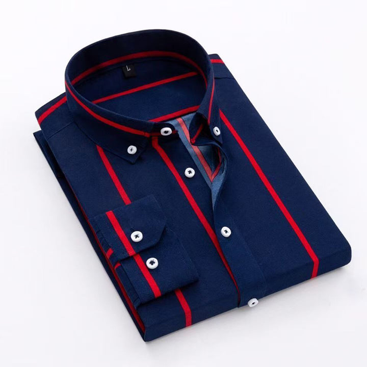 Herren nan gestreiftes Business-Hemd mit Button-Down-Kragen, Brusttasche und bügelleichtem Baumwollmix Drune