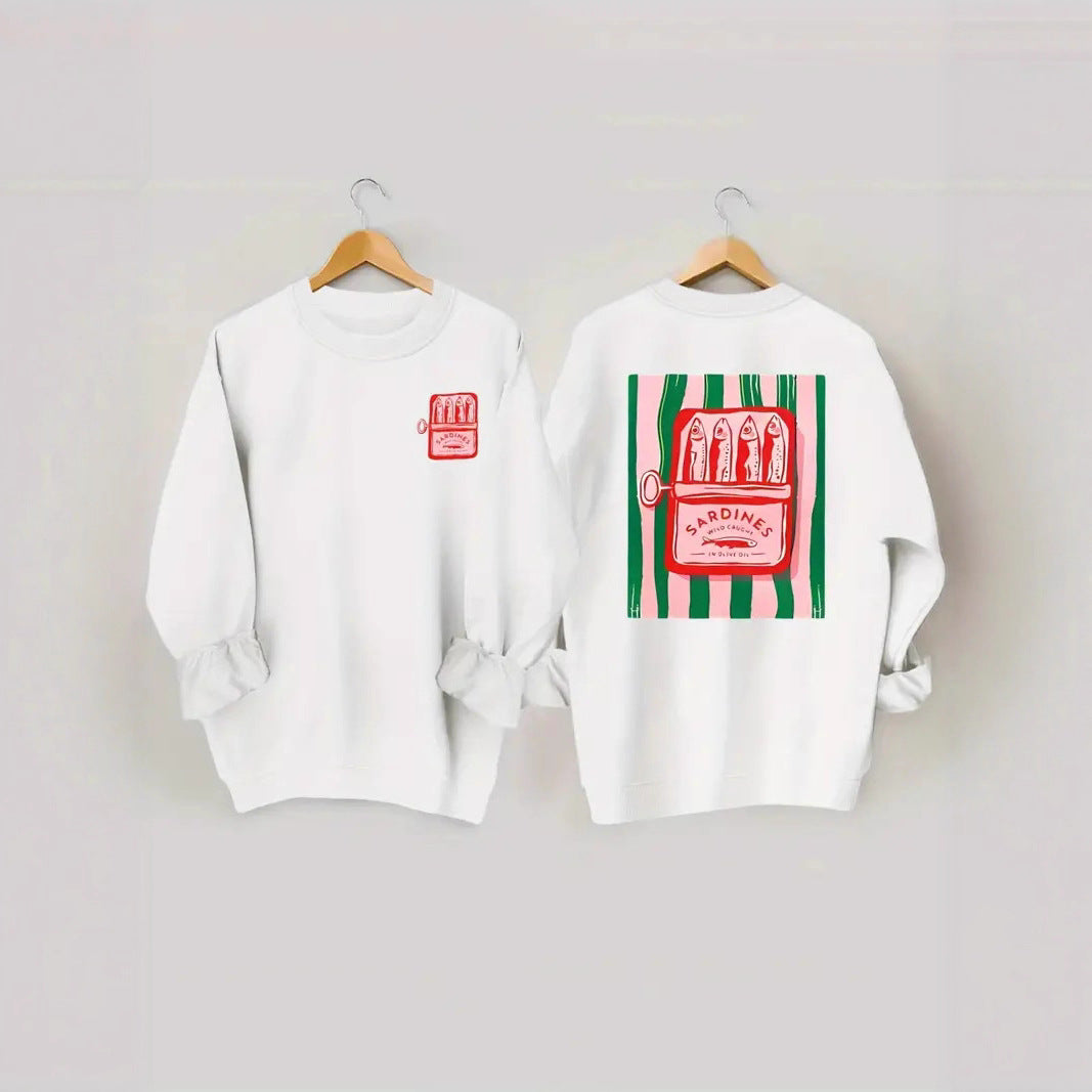 Damen Sweatshirt mit kreativer Sardinen-Grafik und lässigem Schnitt Drune