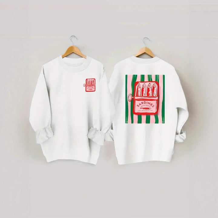 Damen Sweatshirt mit kreativer Sardinen-Grafik und lässigem Schnitt Drune