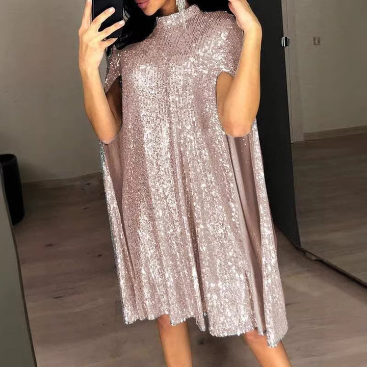 Damen Glamouröses Pailletten-Cocktailkleid mit Cape-Ärmeln Drune