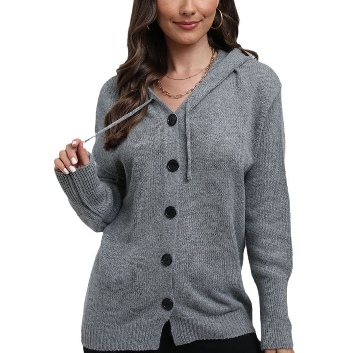 Damen Kapuzenstrickjacke mit Knopfverschluss und breitem Rippmuster Drune