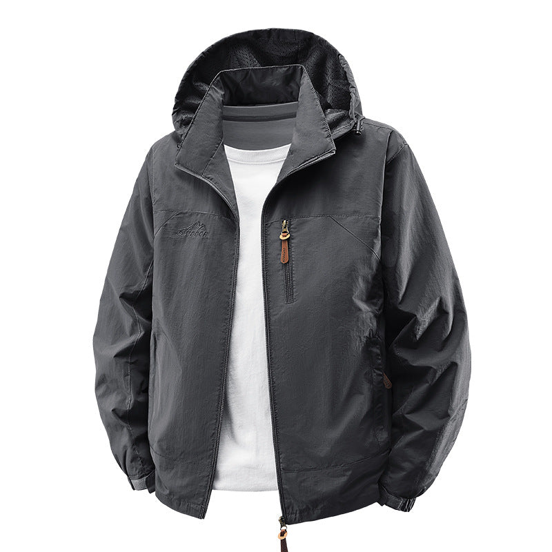 Unisex nan leichte wasserdichte Outdoorjacke mit Kapuze und wasserdichten Reißverschlusstaschen Drune