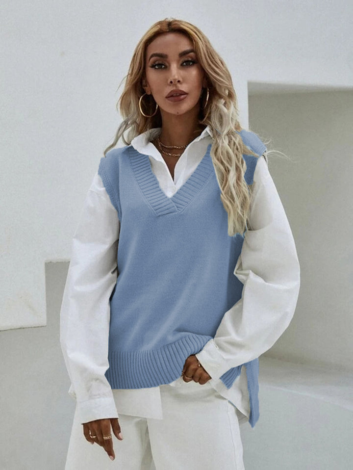 Damen Strickweste mit V-Ausschnitt und modernen Details Drune