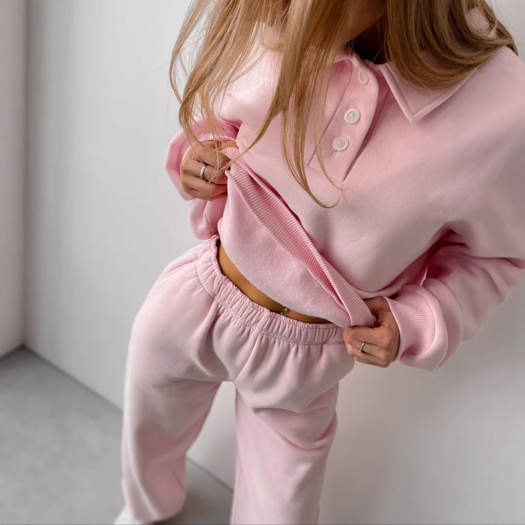 Damen lässiger und modischer Oversized Jogginganzug mit Knopfleiste Drune