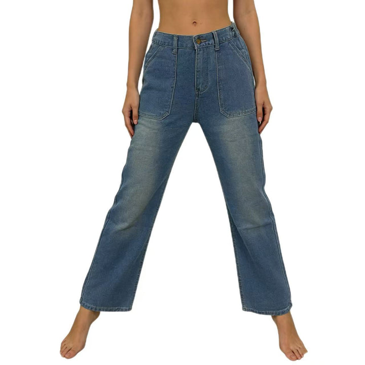 Damen nan hochgeschnittene Relaxed-Jeans mit geradem Bein und aufgesetzten Fronttaschen Drune