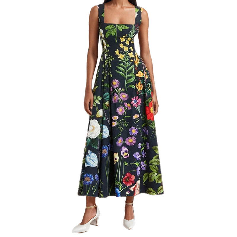 Damen Maxikleid mit quadratischem Ausschnitt und lebhaftem Floraldesign Drune