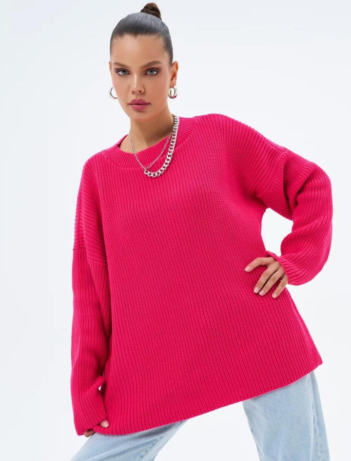 Damen Oversized Strickpullover mit modernen Schnittlinien Drune
