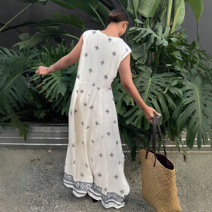 Damen Maxikleid mit eleganter Stickerei und fließendem Schnitt Drune