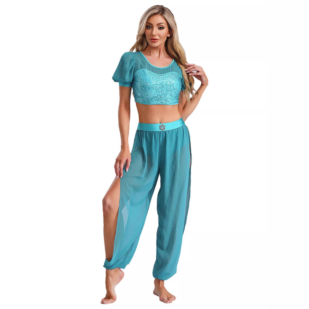 Damen Crop-Top und transparente Hose Set Drune