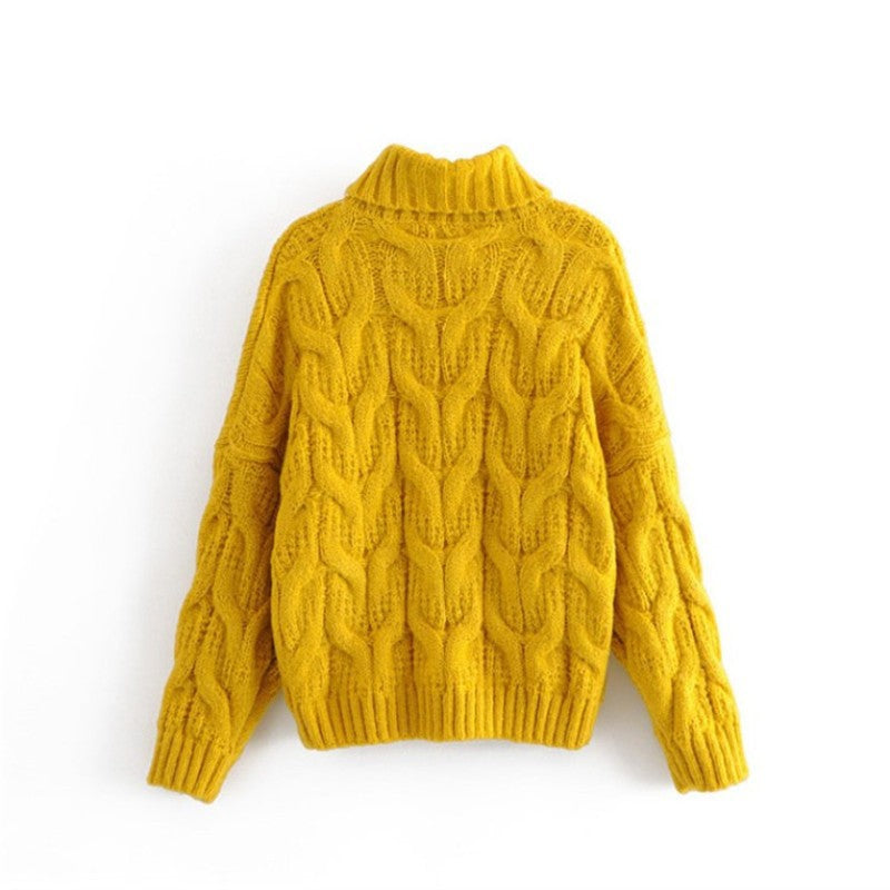 Damen Grobstrickpullover mit hohem Kragen und elegantem Zopfmuster Drune