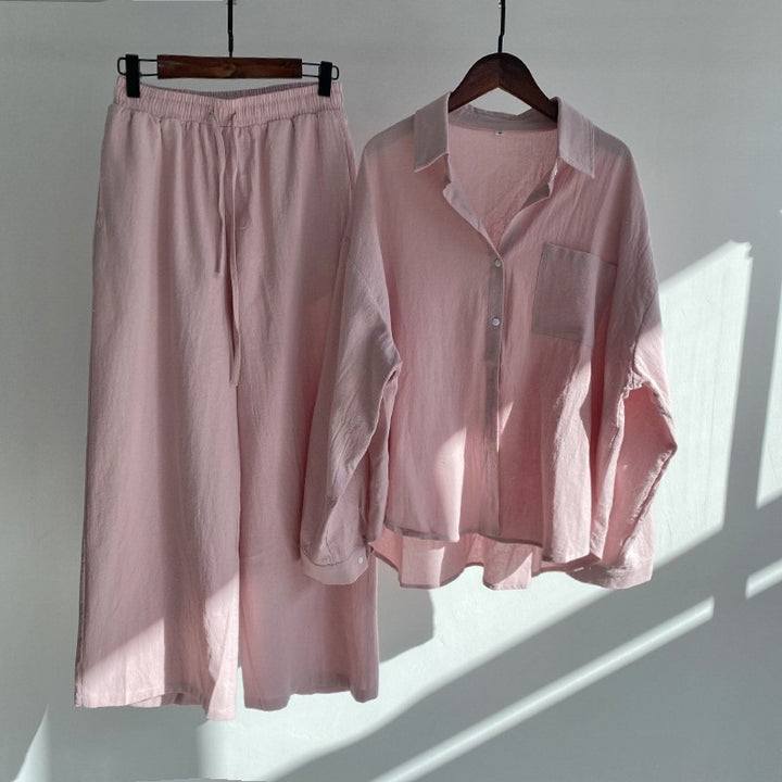 Damen lässiges Zweiteiliges Set aus locker sitzender Bluse und bequemen Hose Drune