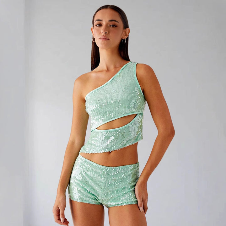 Damen Glitzernder Top und Shorts Set Drune