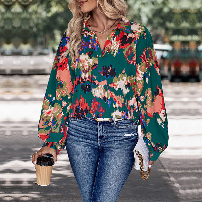 Damen Bluse mit dekorativem floralem Muster und lässigem Schnitt Drune