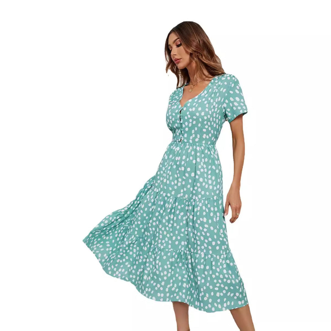 Damen Midi-Kleid mit Flügelärmeln und Knopfleiste Drune