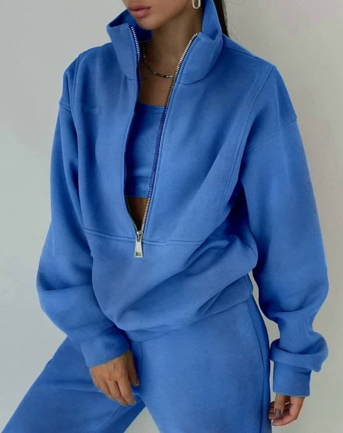 Damen lässiger Oversized-Hoodie und Jogginghose Set mit praktischem Reißverschluss Drune