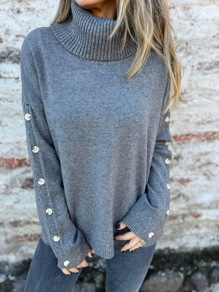 Damen hochschuliger Strickpullover mit Knopfdetails Drune