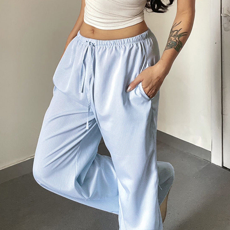 Damen entspannte Baumwoll-Hose mit leichtem Streifenmuster Drune