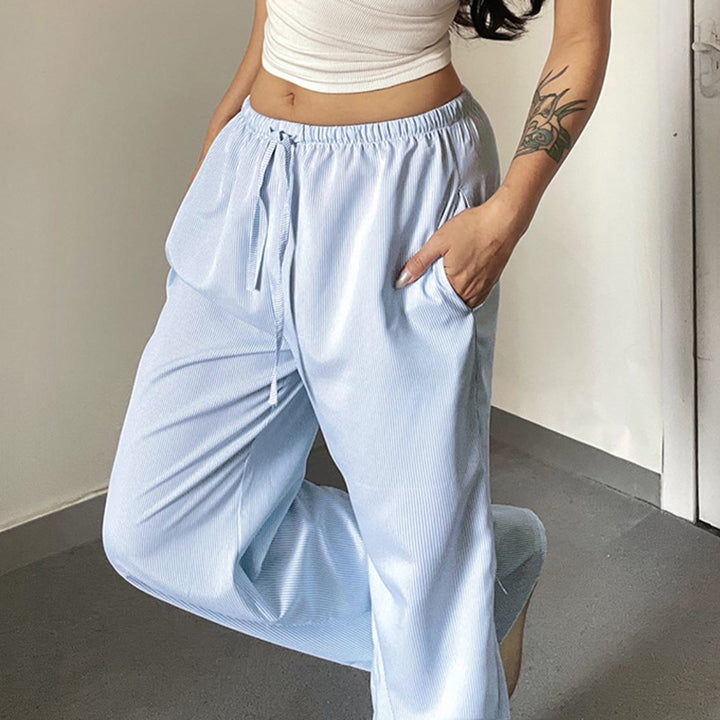 Damen entspannte Baumwoll-Hose mit leichtem Streifenmuster Drune