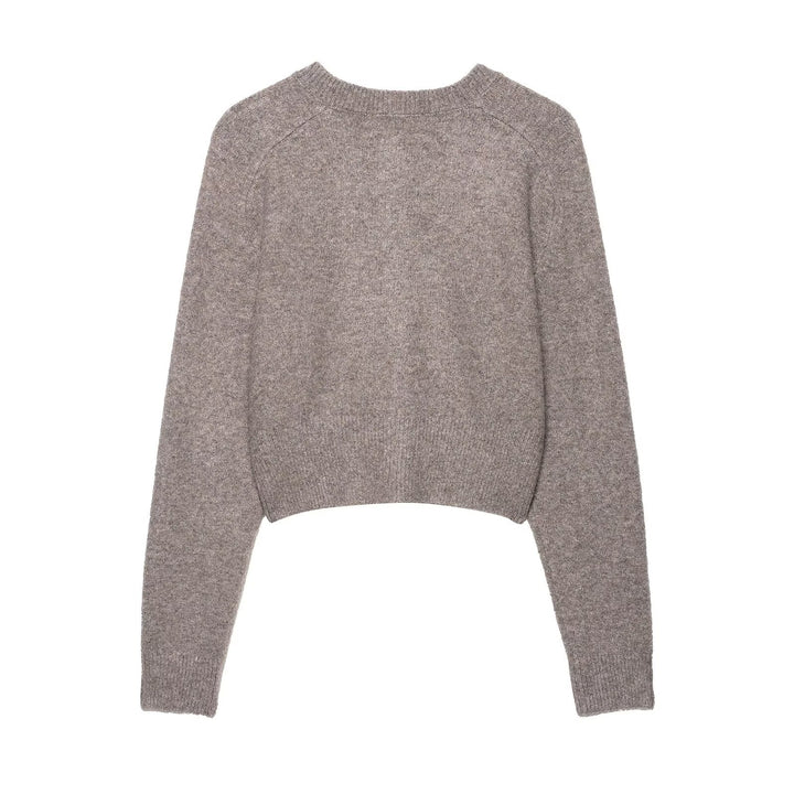 Damen cropped Strickjacke mit elegantem Rundhalsausschnitt und Knopfverschluss Drune