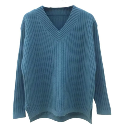 Damen V-Ausschnitt Strickpullover mit feiner Rippstruktur und lässigem Schnitt Drune