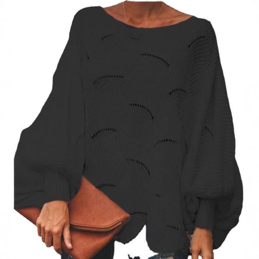 Damen lässiger Pullover mit luftiger Häkelstruktur und weitem Schnitt Drune