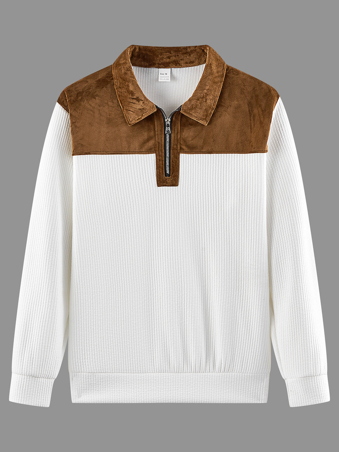Unisex nan feinstrukturierter Strickpullover mit halbem Reißverschlusskragen und Samtbesatz Drune