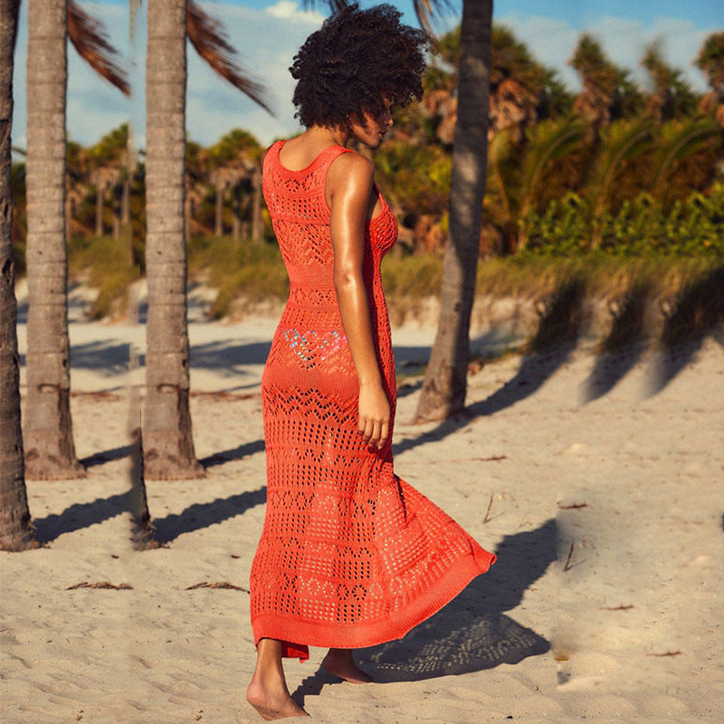Damen Häkel-Strandkleid mit hohem Schlitz Drune