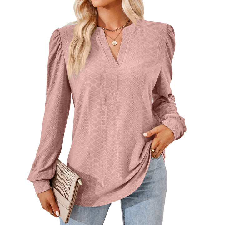 Damen Blusenshirt mit elegantem V-Ausschnitt und strukturiertem Muster Drune